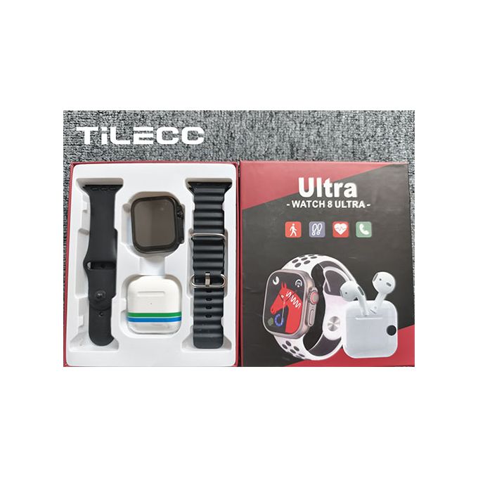 TiLECC Ultra 8 Smart Watch Dual Band 2-in-1 - Black + Bluetooth Headset - Black