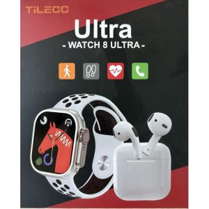 TiLECC Ultra 8 Smart Watch Dual Band 2-in-1 - Black + Bluetooth Headset - Black